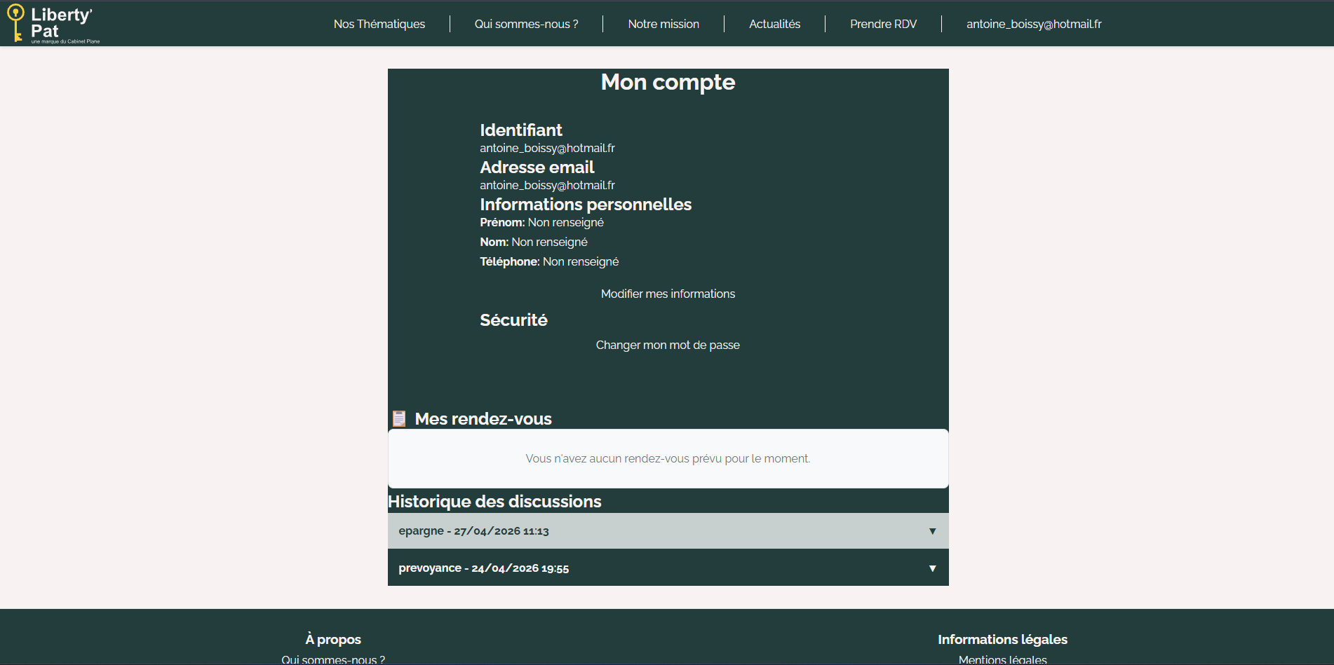 Mon compte avant